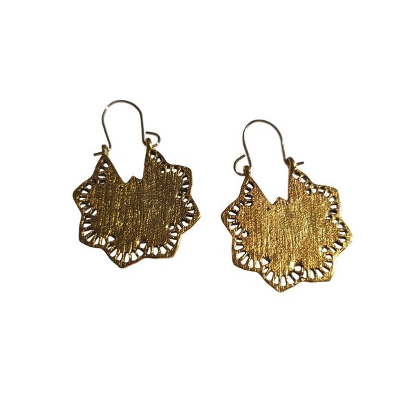 Mandala Gold Tone Boho Earrings Lightweight Dangle Hook Jewelry Textured Metal - Picture 3 of 3